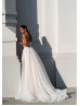 Spaghetti Straps White Glitter Lace Tulle Sexy Wedding Dress